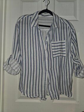 Frank And Oak Striped Cotton Button Up Shirt L